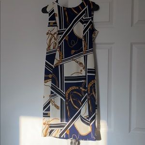Blue and gold print dress